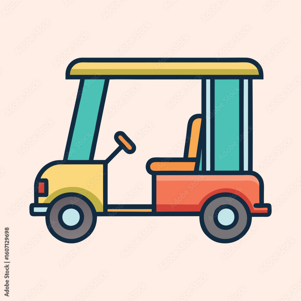 Fototapeta premium Cute and Colorful Cartoon Illustration of a Golf Cart with Rounded Edges