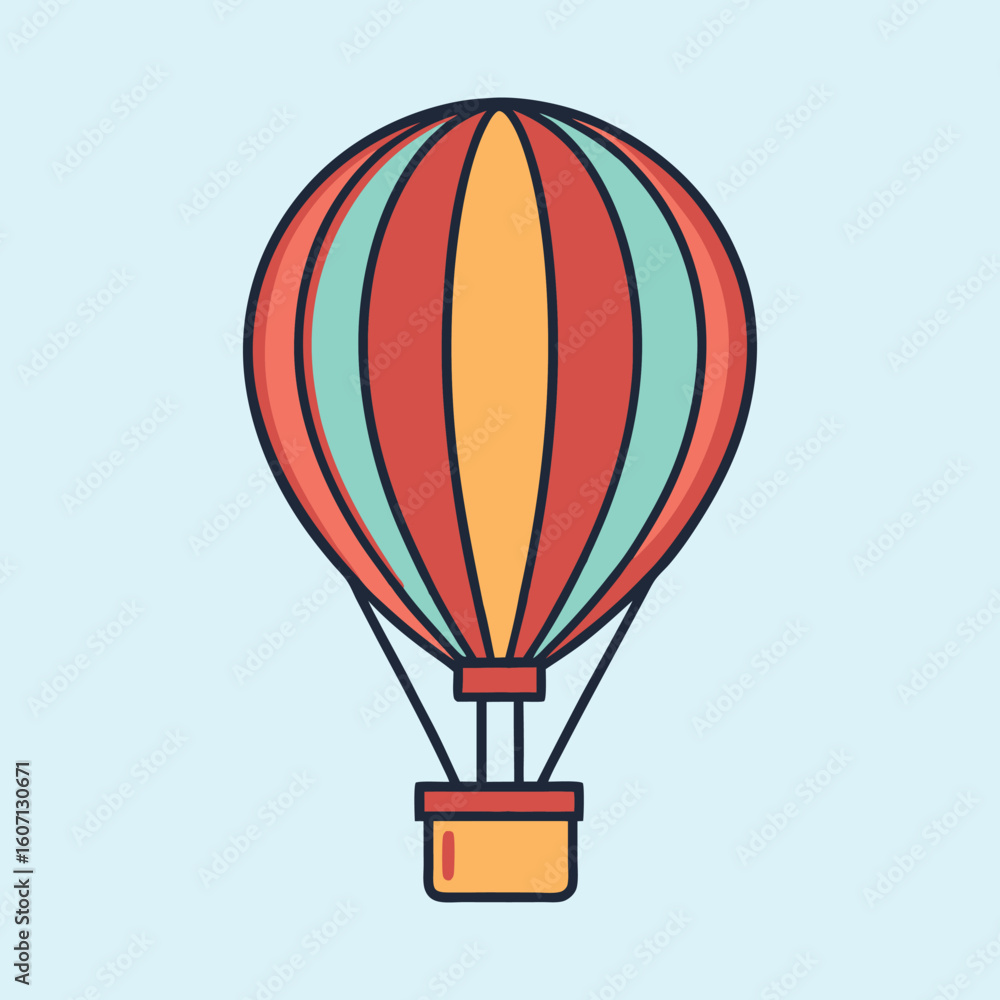 Naklejka premium Stylized hot air balloon with red, orange, and teal panels floating in the sky