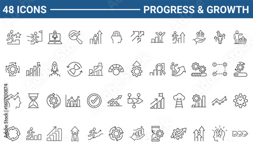 Progress and Growth set of web icons in line or outline style. Icons for web and mobile app. Outline icons collection. Editable Stroke. Vector illustration.