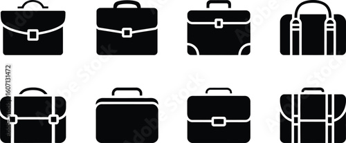 Collection of briefcase silhouettes isolated on transparent background