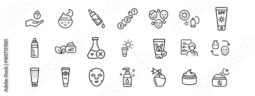 Skincare & Cosmetics Line Icons Set - Beauty Product Outline Vectors
