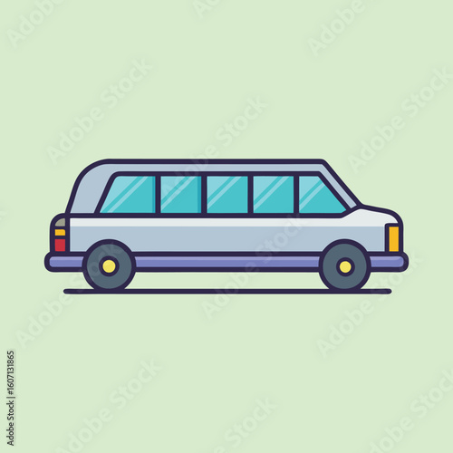 Stylized Gray Limousine on a Light Green Background with Bold Outlines
