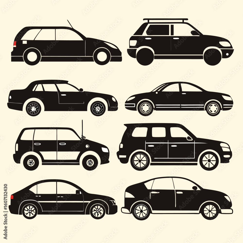 Fototapeta premium Diverse silhouetted car forms collection