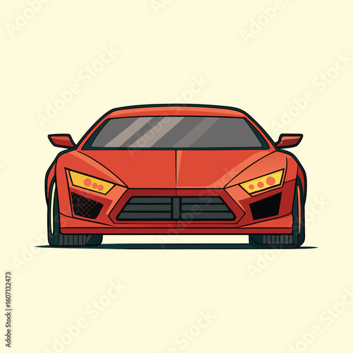 Front view of a stylized red sports car with a cartoonish design