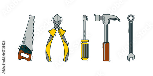 Some collection of carpentry tools isolated on white background