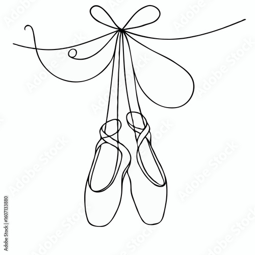 Elegant ballet shoes hanging with ribbon design in minimalist style  