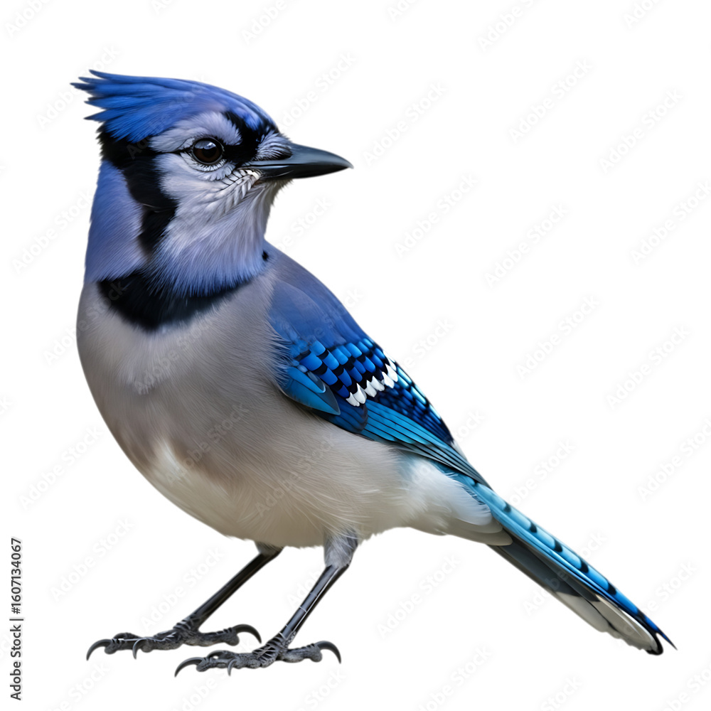 Obraz premium A striking blue jay with vibrant blue feathers perched against a dark background