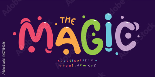 Playful bubble font, colorful rounded letters, candy cartoon alphabet, joyful handdrawn typeface, funky kids branding typography, sweet typographic design. Vector typeset