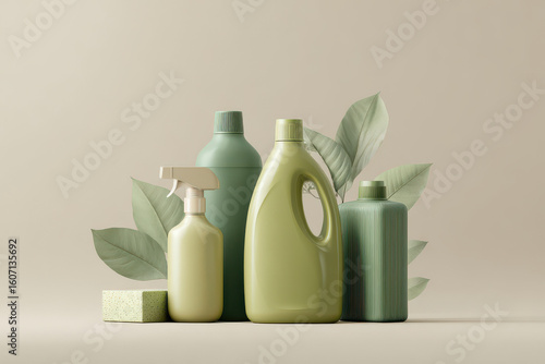 create d visual representation of ecofriendly household cleaning products in sustainable packaging
