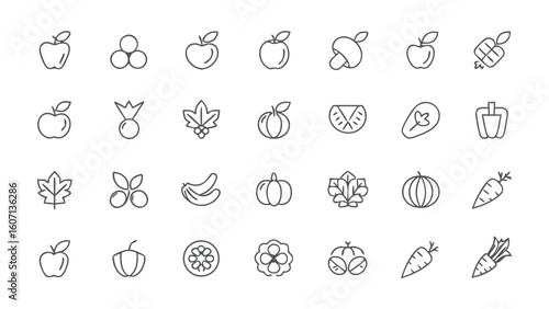 Fruit and Vegetable Icons - Line Series