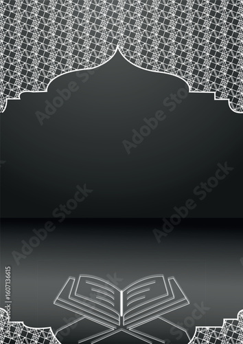 Elegant islamic background with quran icon black amp white mosque arch frame