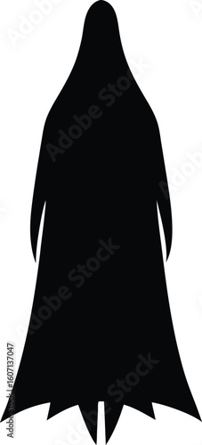 Minimalist cloaked headless figure silhouette isolated on transparent background