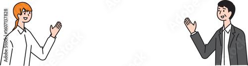 タイトル周りに使えるスーツ姿の若い女性とスーツ姿のベテランの男性