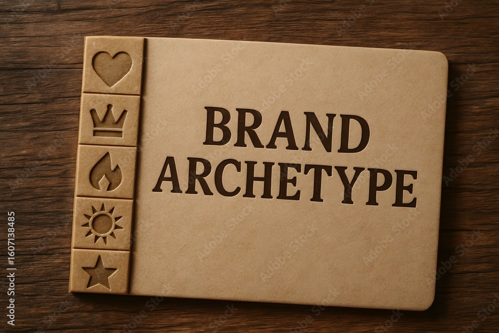 Obraz premium A brand archetype written on a brown paper with various illustrations