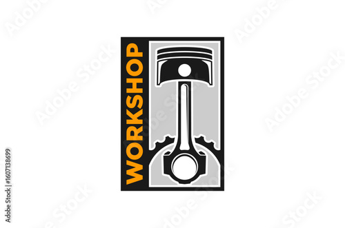 Auto repair workshop logo design piston vector illustration. Automotive speed racing team icon symbol.