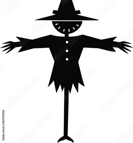 Minimal scarecrow silhouette isolated on transparent background