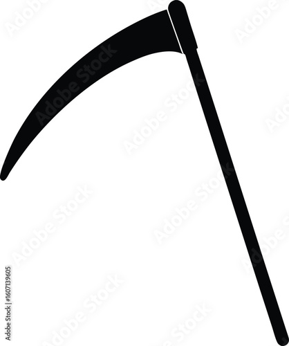 Minimalist black scythe silhouette isolated on transparent background