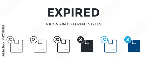 Expired Icon In Different Style Vector Illustration. Designed In Thin Line, Regular Line, Bold Line, Glyph, Color Line, And Color Glyph Style Can Be Used For Web