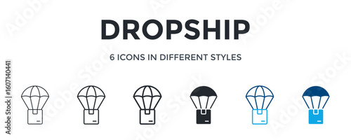 Dropship Icon In Different Style Vector Illustration. Designed In Thin Line, Regular Line, Bold Line, Glyph, Color Line, And Color Glyph Style Can Be Used For Web