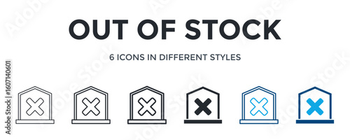 Out Of Stock Icon In Different Style Vector Illustration. Designed In Thin Line, Regular Line, Bold Line, Glyph, Color Line, And Color Glyph Style Can Be Used For Web