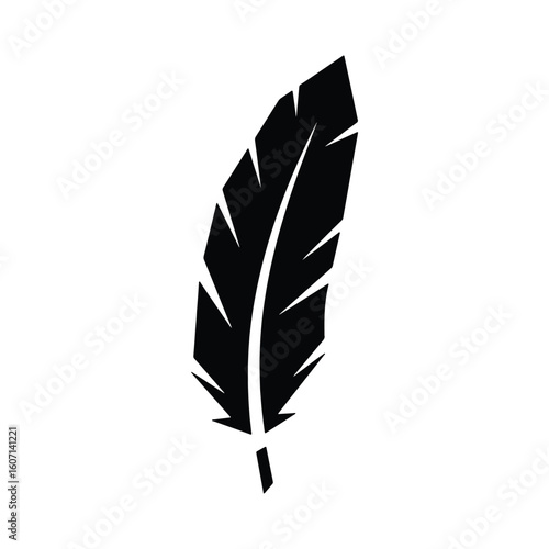 Simple black feather silhouette illustration isolated on white background suitable for design elements