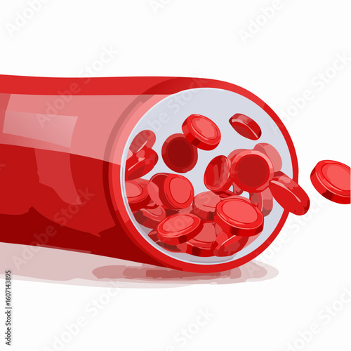 Red Blood Cells Flowing Through a Blood Vessel Illustration