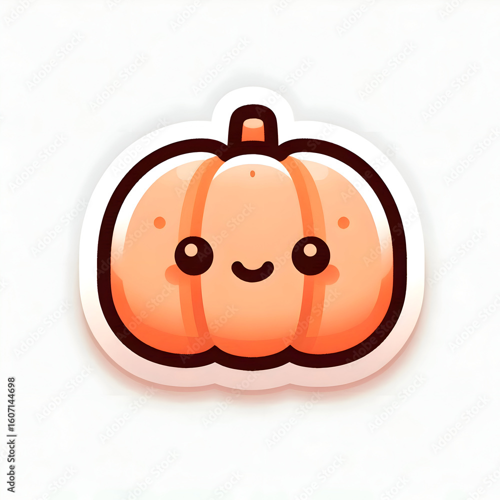 Fototapeta premium a minimal and cute Halloween sticker featuring a small pumpkin character with a shy smile, soft orange tones, and clean white background