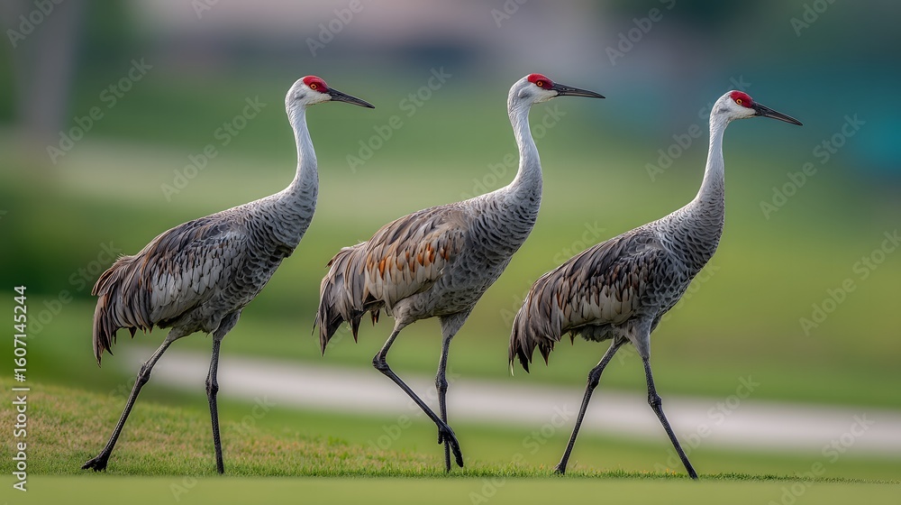 Obraz premium Sandhill Cranes on Golf Course