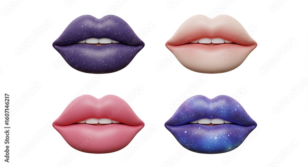 Obraz premium Four different colored lips illustrations