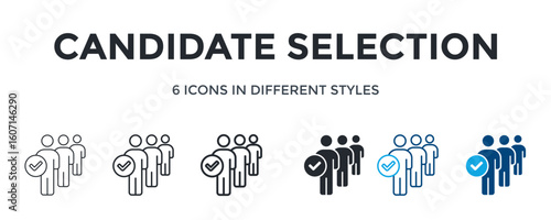 Candidate Selection Icon In Different Style Vector Illustration. Designed In Thin Line, Regular Line, Bold Line, Glyph, Color Line, And Color Glyph Style Can Be Used For Web