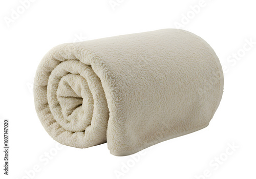 Rolled Up Soft Cream Towel Clean and Fresh Texture Spa and Wellness Concept isolated on white or transparent background. PNG