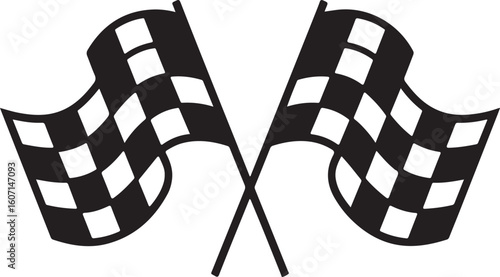 Black and white checkered flags crossed racing victory