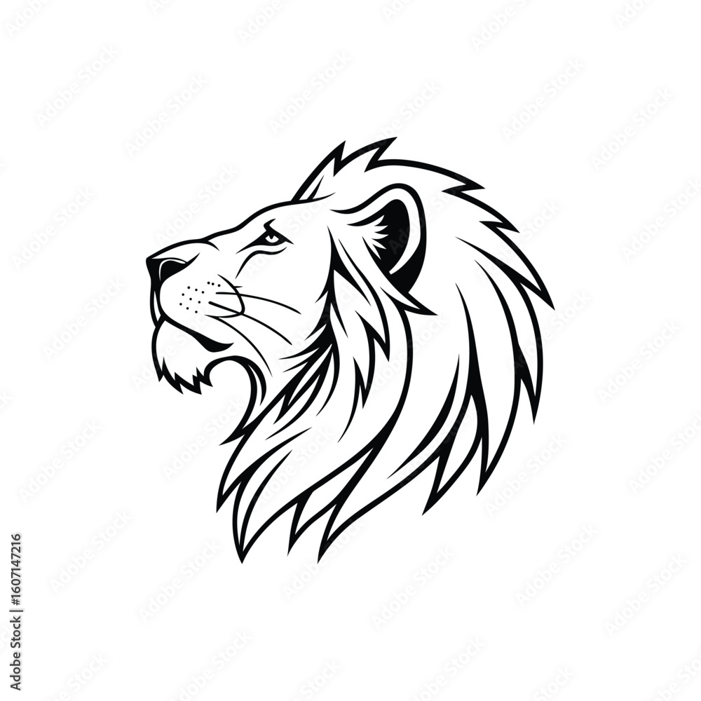 Fototapeta premium Majestic lion head profile silhouette with flowing mane