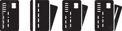 Black credit cards with embossed details and chip payment financial