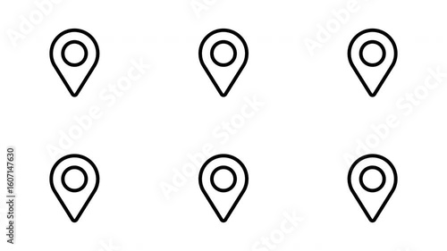 Animated thick line map icons with white background and no background.