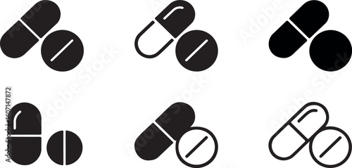 Capsule and pill icons medical healthcare medicine