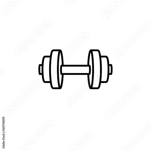 Minimalist black and white illustration of a dumbbell, symbolizing fitness, strength, and weight training.