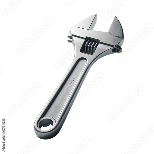 Adjustable wrench on transparent background
