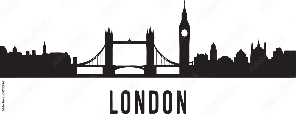 Fototapeta premium London skyline silhouette featuring iconic landmarks bridge tower