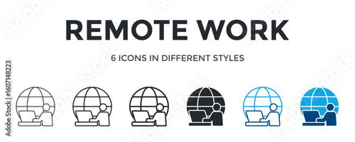 Remote Work Icon In Different Style Vector Illustration. Designed In Thin Line, Regular Line, Bold Line, Glyph, Color Line, And Color Glyph Style Can Be Used For Web