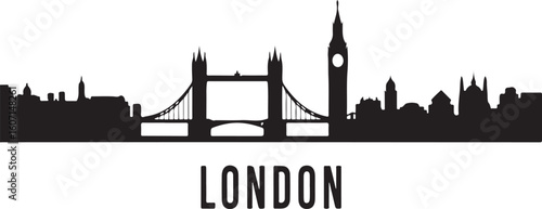 London skyline silhouette featuring iconic landmarks bridge tower