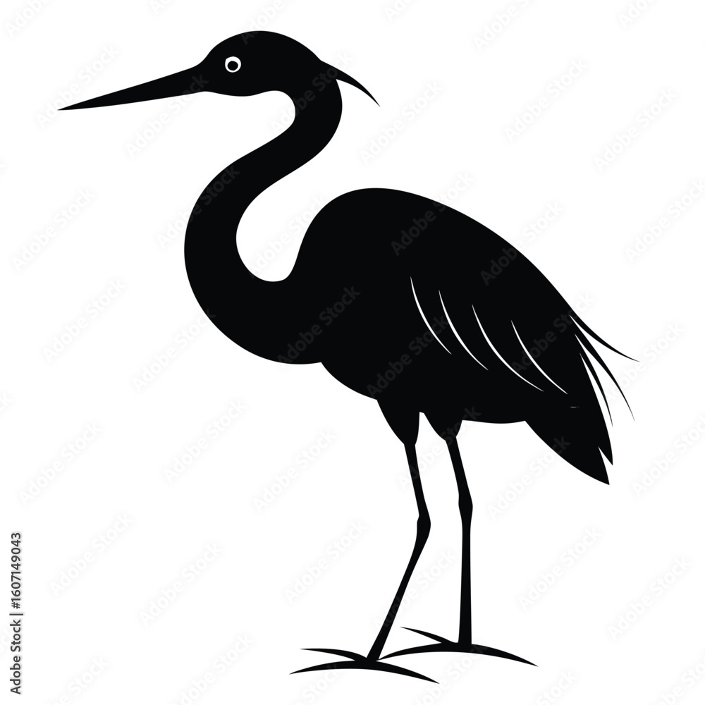 Obraz premium Great blue heron standing in water, a majestic wild bird with grey feathers and a long beak