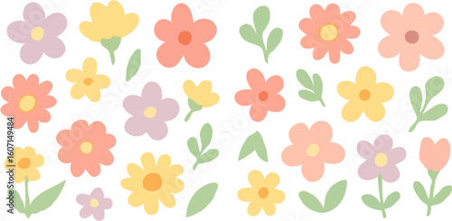 Wallpaper Mural Collection of Cute Pastel Flowers and Leaves Torontodigital.ca