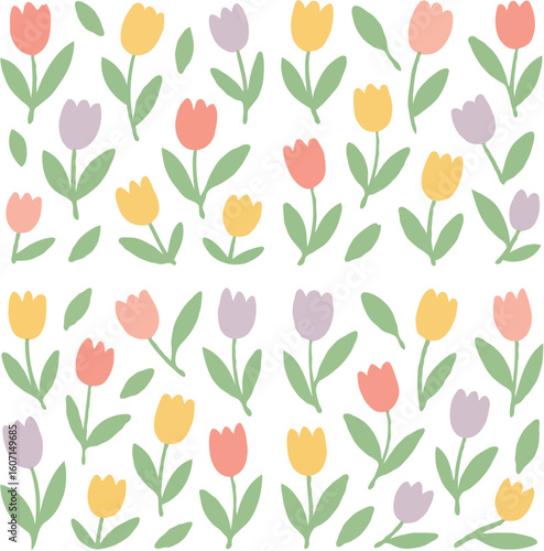 Wallpaper Mural Colorful Tulip Flower Pattern on White Torontodigital.ca