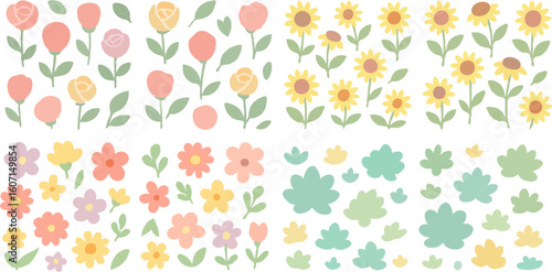 Wallpaper Mural Cute Floral Pattern with Flowers and Leaves Torontodigital.ca