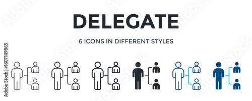 Delegate Icon In Different Style Vector Illustration. Designed In Thin Line, Regular Line, Bold Line, Glyph, Color Line, And Color Glyph Style Can Be Used For Web