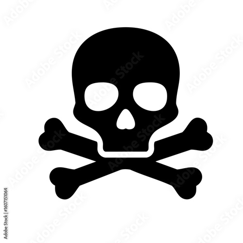 Skull and crossbones icon black silhouette on transparent background
