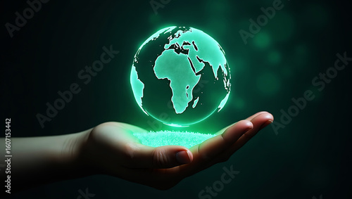 hologram of Carbon emission reduction Green economy with technological hologram background royalty free image premium quality