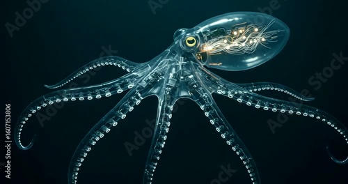 Transparent octopus swimming in dark ocean depths (1)