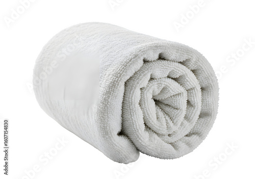 A soft, Rolled Up White Towel Clean and Fresh Texture Spa and Wellness Concept isolated on white or transparent background. PNG
